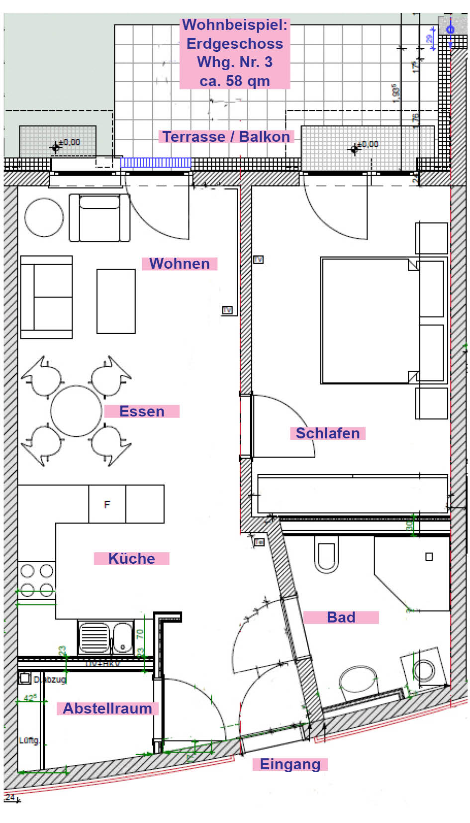 Plan als Wohnbeispiel der Wohnung Nr. 3 (nicht maßstabsgerecht)