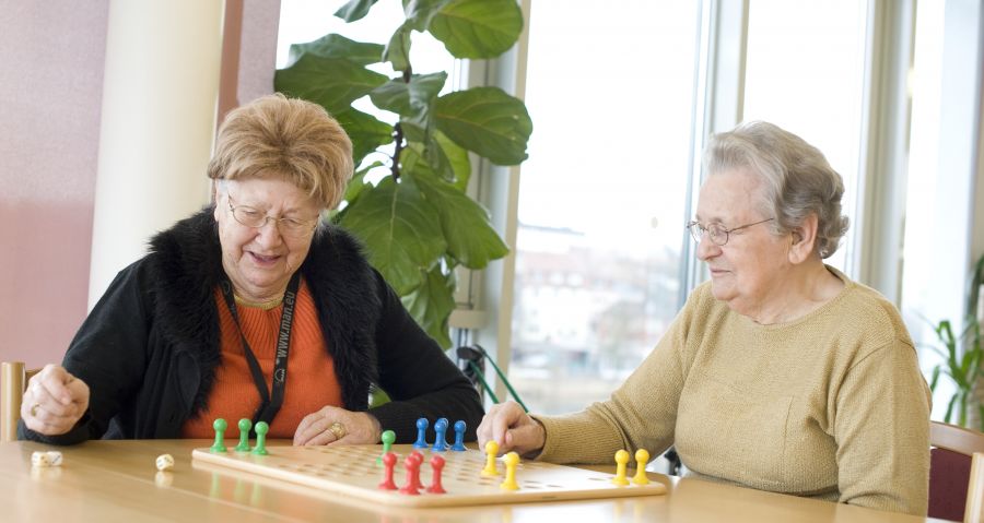 zwei ältere Damen beim Brettspiel